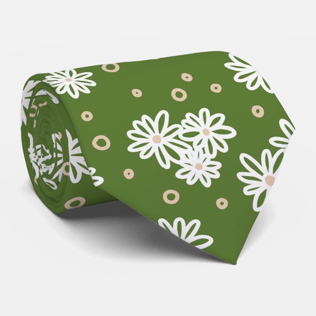 Gravata Pontos e Visitas - Branco, Areia e Palma Verde (Rolled)