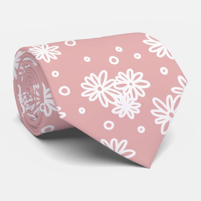 Gravata Pontos e Visitas - Rosa e Branco (Rolled)