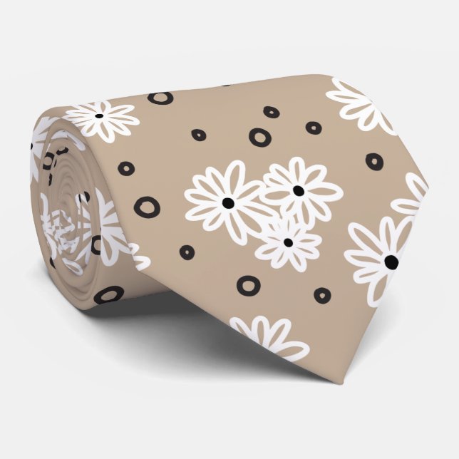 Gravata Pontos e Visitas - Taupe, Preto e Branco (Rolled)