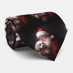 Gravata Poodle Com o Papai Noel Natal Festivo