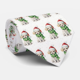Gravata Poodle de Natal em Flocos de Neve