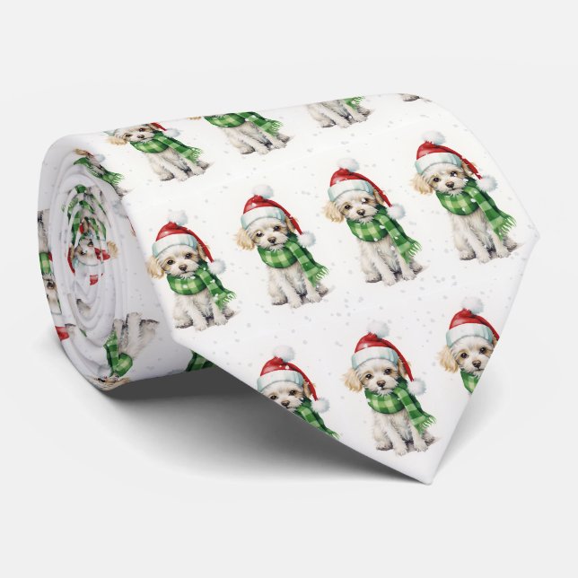 Gravata Poodle De Natal Em Flocos De Neve (Rolled)