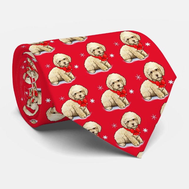 Gravata Poodle Puppy Vestido num Arco de Natal (Rolled)