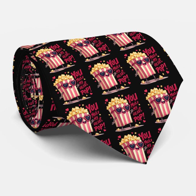 Gravata Popcorn Heart Pop Valentine Design (Rolled)