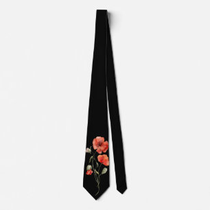 Gravata Poppies de Aquarela a Preto