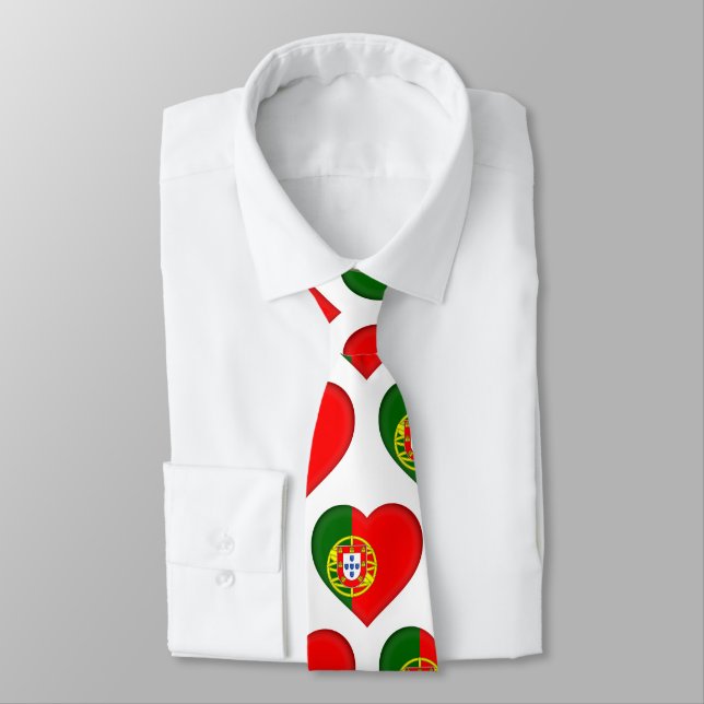 Gravata Portugal Flag Colors Heart Pattern Neck Tie (Amarrado)