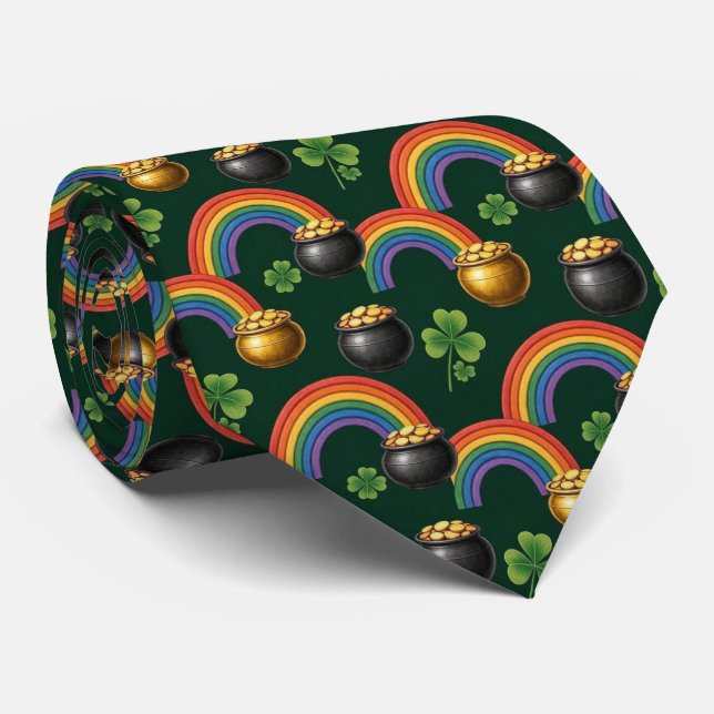 Gravata Pote de Ouro Irlandês e Trevo (Rolled)