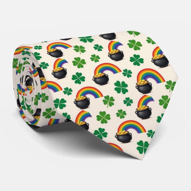 Gravata Pote de Ouro Irlandês e Trevo (Rolled)