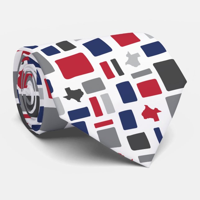 Gravata Praças e Retângulos Vermelhos e Azuis, do Texas (Rolled)