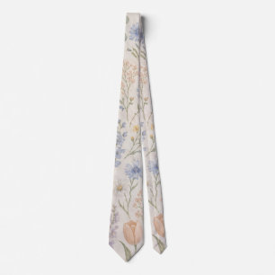 Gravata Prado Caprichoso de Flores Silvestres Aquarela Flo