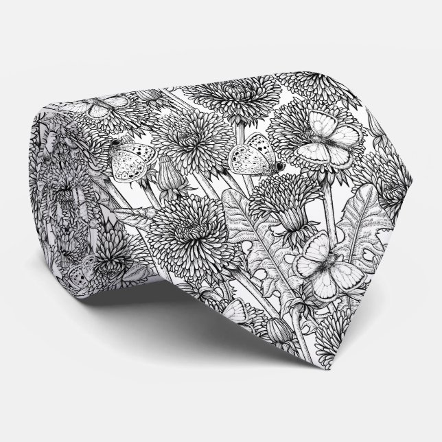 Gravata Prado de dandelion em preto e branco (Rolled)