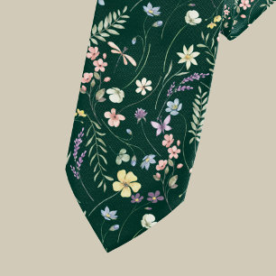 Gravata Prado de flores silvestres elegante esmeralda verd