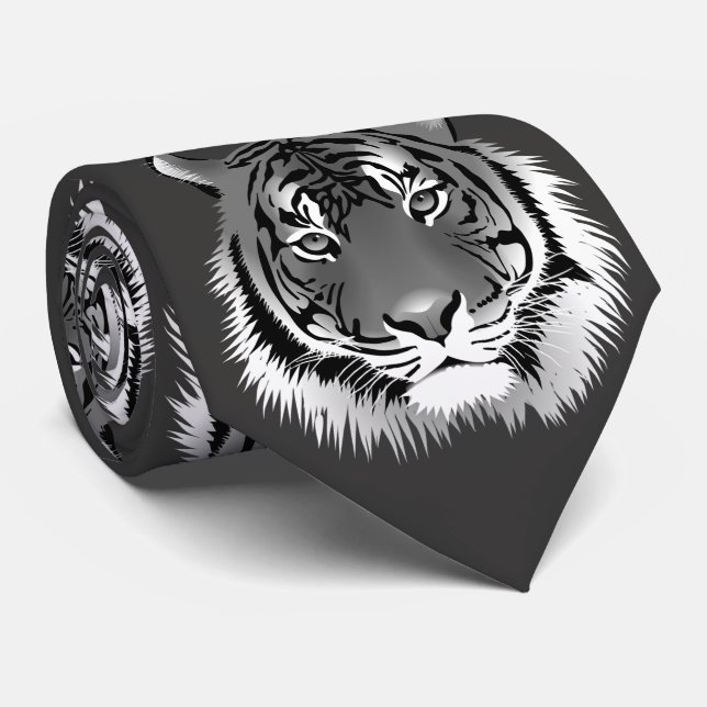 Gravata Prata com Tigre Preto e Branco (Rolled)