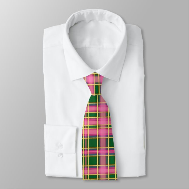Gravata Preppy Pink & Green Plaid  Neck Tie (Amarrado)