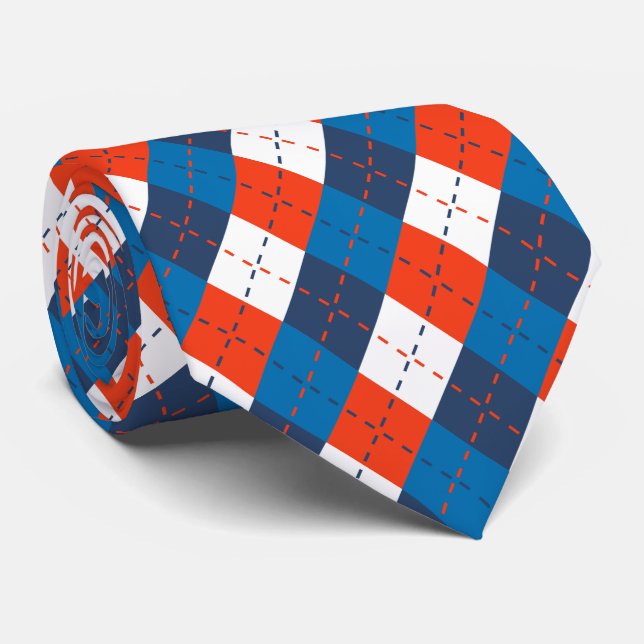 Gravata Preppy Sky Blue Marinho Laranja Azul Argyle (Rolled)