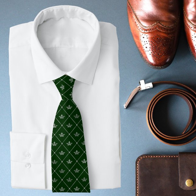 Gravata Presente de casamento de luxo coroa prateada verde (Criador carregado)