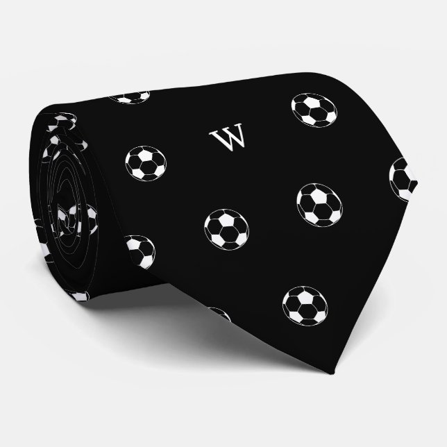Gravata Presente de Futebol Monograma Inicial Preto (Rolled)