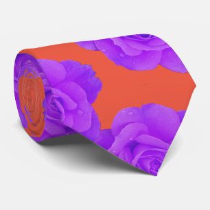 Gravata Presente Favor Rosa Floral Roxo Laranja Moderno