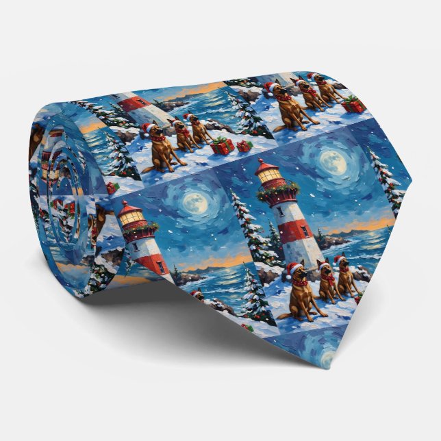 Gravata Presépio de Natal com Malinois Belga Farol de Nata (Rolled)
