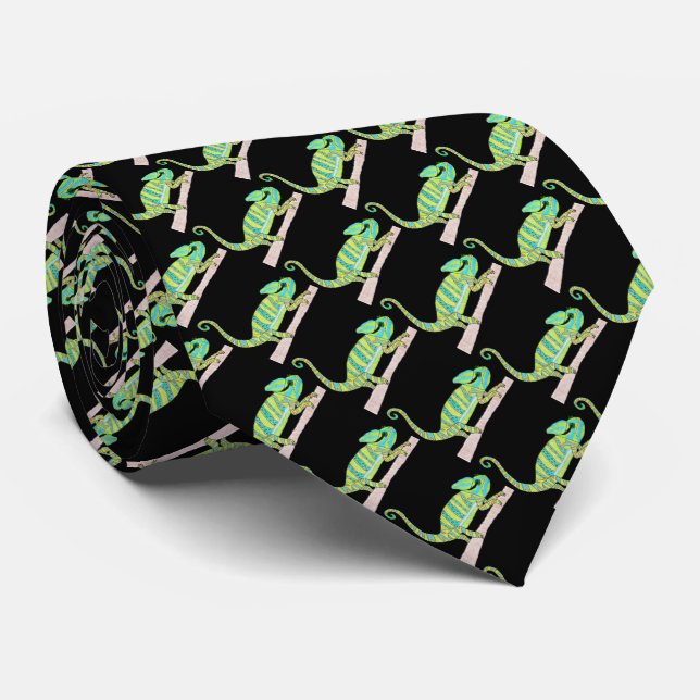 Gravata (preta) - Camaleão Verde (Rolled)