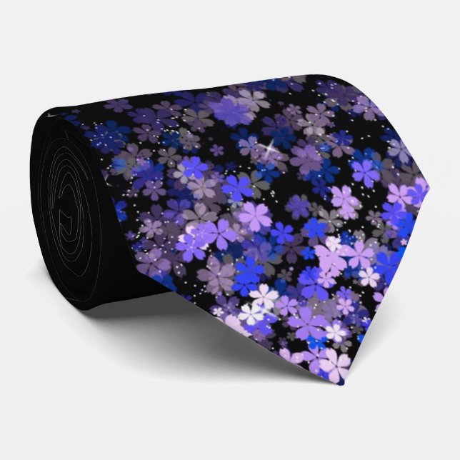 Gravata preta com cacho floral de lavanda masculin (Rolled)