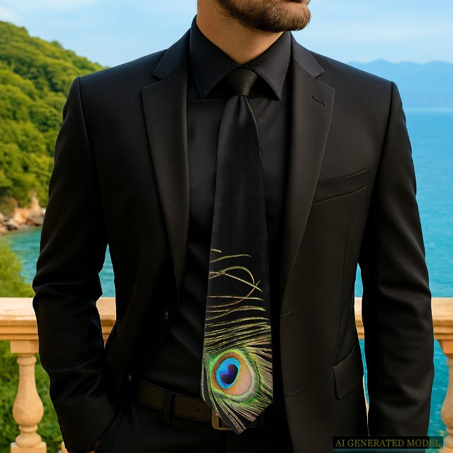Gravata Preta de Pena de Pavão (Elegant tie design from my Glamorous Peacock Feather On Black Collection
)