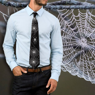 Gravata Preta de Teias de Aranha de Halloween