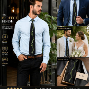 Gravata preta elegante com folhas Vinha floral v
