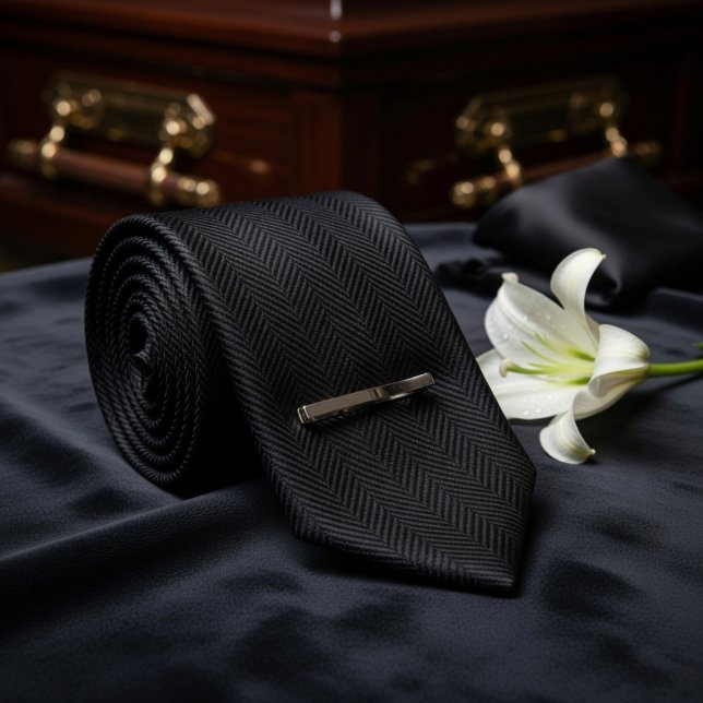Gravata Preta Herringbone para Funeral  (Criador carregado)