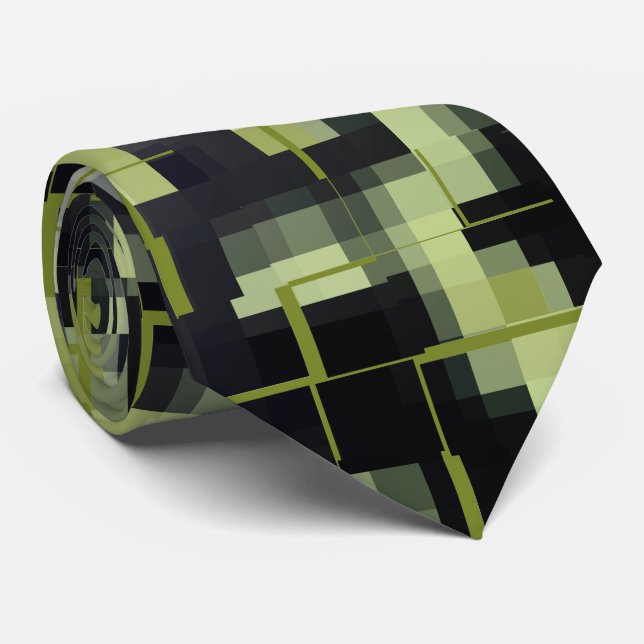Gravata Preto Abstrato Cinza Verde (Rolled)