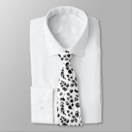 Gravata Preto Branco Elegante Folhas de Eucalipto Formal M