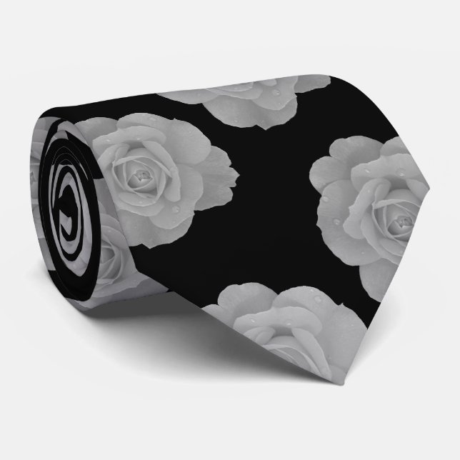 Gravata Preto Branco Elegante Sofisticado Cinza Impressões (Rolled)