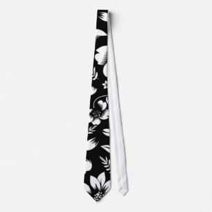 Gravata Preto Branco Folhas Florais Modernas Soprando