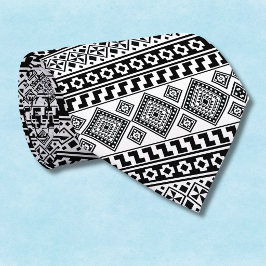 Gravata Preto Branco Geométrico Polinésio Tribal Monograma