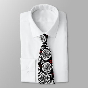 Gravata Preto Branco Vermelho Floral Geométrico Retro Expl