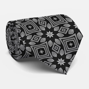Gravata Preto Cinza Padrão Floral Geométrico