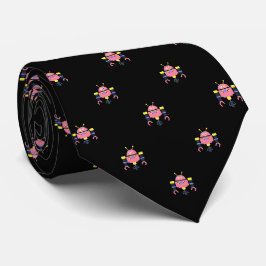 Gravata Preto com Estampa de Robôs Rosa