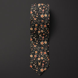 Gravata Preto com Floral de Pêssego