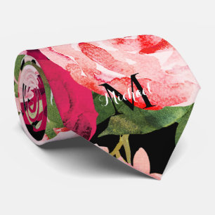 Gravata Preto cor-de-rosa elegante monograma