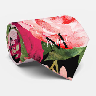 Gravata Preto cor-de-rosa elegante monograma