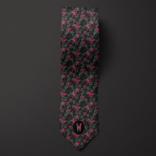 Gravata Preto e Borgonha Floral