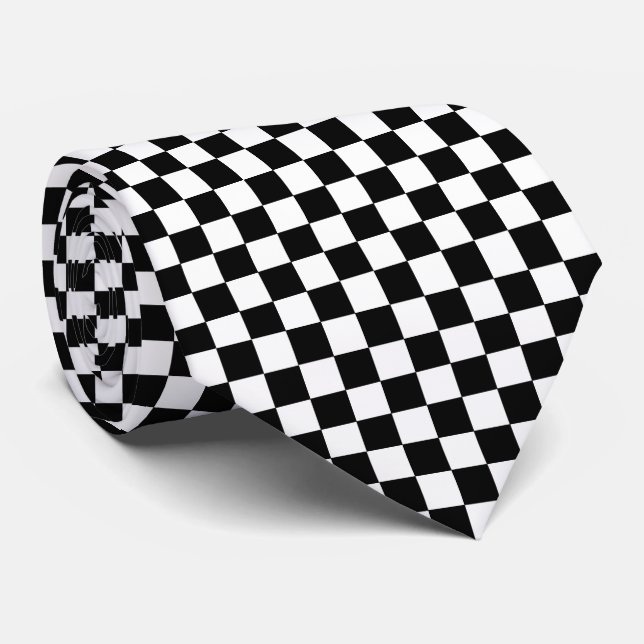 Gravata Preto e branco Checkered (Rolled)