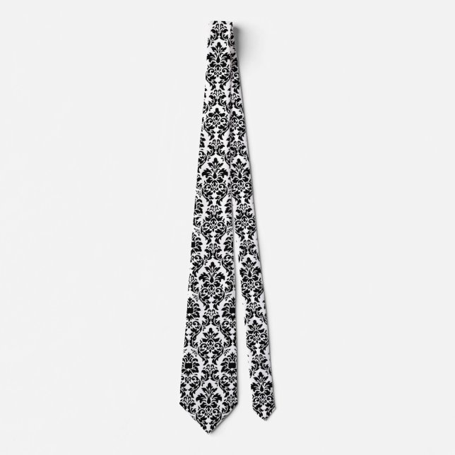Gravata Preto e Branco Damask Tie (Frente)
