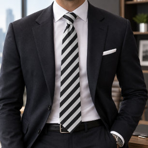 Gravata Preto e Branco Diagonal Clássico Moderno
