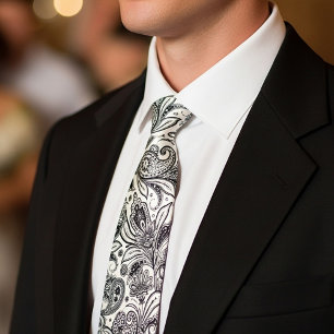 Gravata Preto e branco paisley