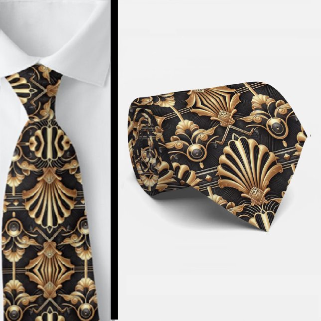 Gravata Preto e Dourado com Padrão de Conchas no E (Criador carregado)