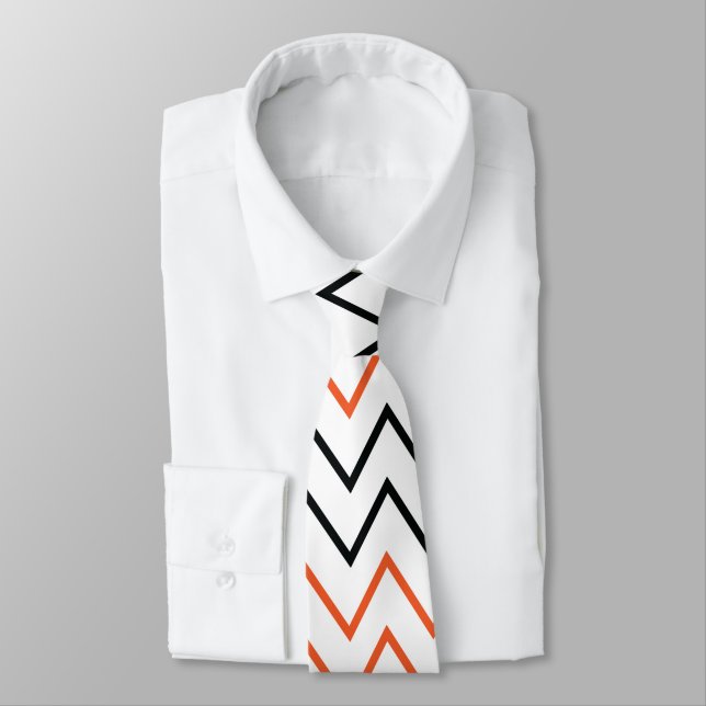 Gravata Preto Laranja Chevron Zigue-Zague (Amarrado)