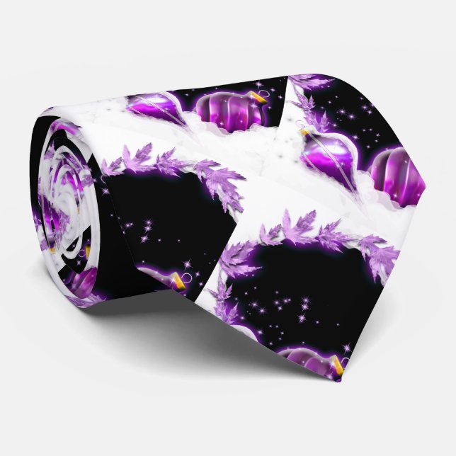 Gravata Preto roxo dos baubels da neve do Natal (Rolled)