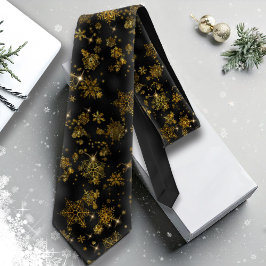 Gravata Prettiest Snowflakes Padrão Dourado/Black ID846