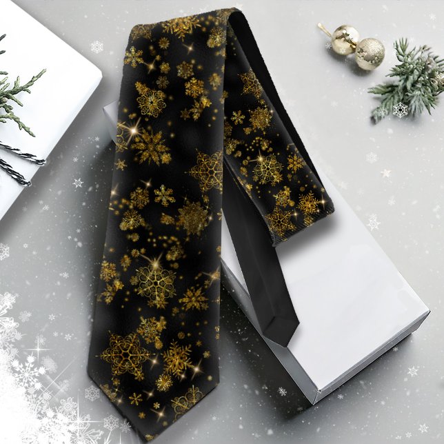 Gravata Prettiest Snowflakes Padrão Dourado/Black ID846 (Criador carregado)